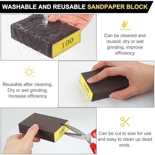 Image of Romeda 8-Pack Sandpaper Block, 100 Grits Washable and Reusable Handmade Sanding Sponge, Drywall Sandpaper Blocks for Wooden Drywall Sheetrock and Metal Glazing