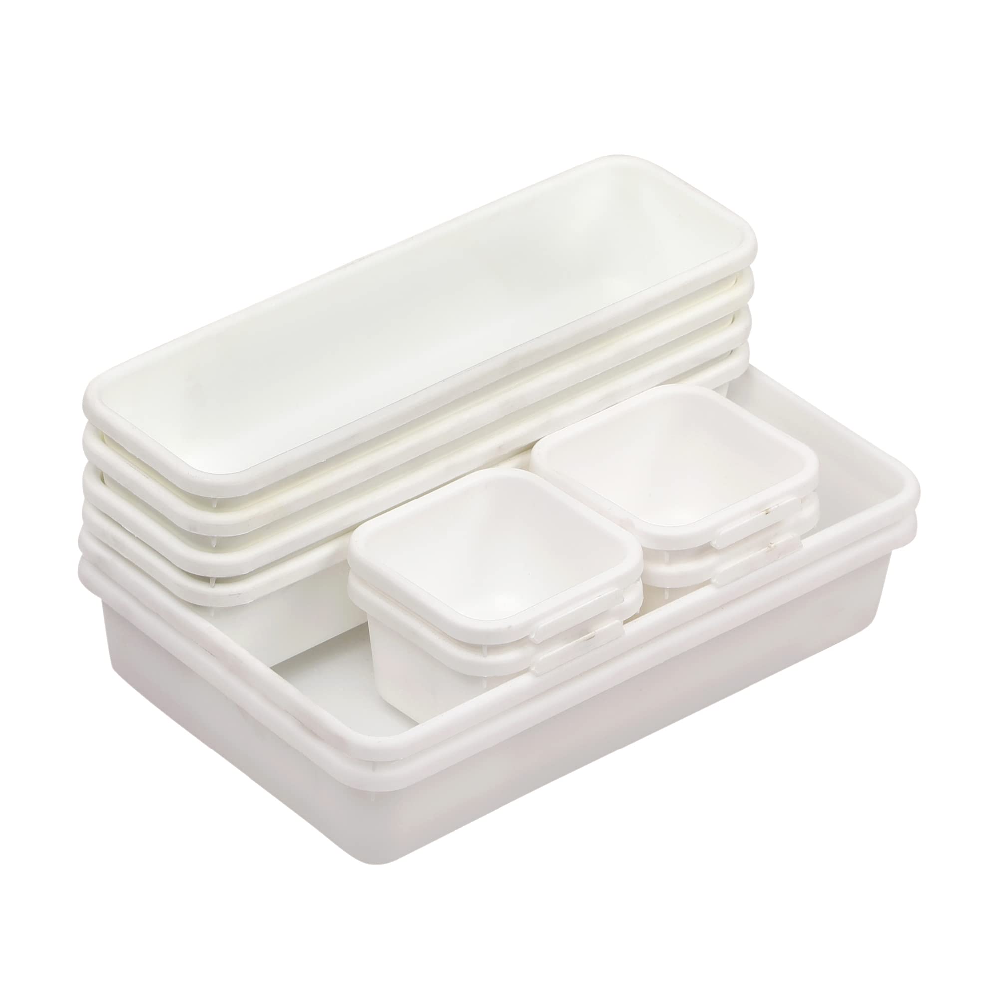 Velavie 10 Pcs Interlocking Drawer Organizer for Cosmetic, Makeup, Lipstick, Jewelry, Makeup Brush, Skin Care Products Storage Box, Plastic Trays For Vanity, Desk Drawer Divider Tray-(White)-image-18