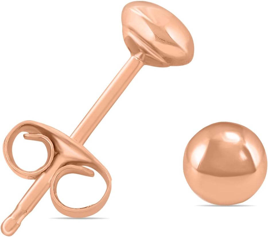 4mm - 8mm Button Ball Stud Earrings Avalible in 14K Yellow Gold and Rose Gold
