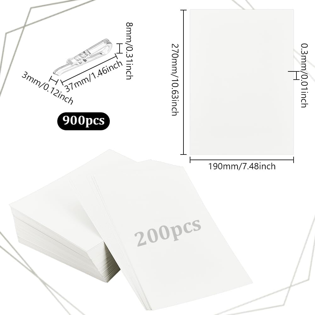 200Pcs 7.5 x 10.6 Inch Fabric Storage Boards, Thickness 3 mm Fabric Backing Boards and 900Pcs U Shape Plastic Alligator Clips Craft Paper for Folding and Storing Cloth Straight