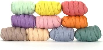 Revolution Fibers | Mixed Merino Wool Variety Pack | Perfect Wool Roving for Spinning, Needle Felting, Wet Felting, Weaving and Crafting Pretty Pastels Multicolored, 250 Grams