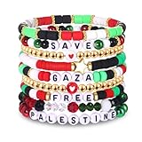 Palestine Bracelets for Women Palestinian Flag Bracelets Clay Heishi Beaded Stretch Bracelets for Women Men Stackable Save GAZA Free Palestine Bracelet Set Palestine Accessories Outfits Jewelry Gifts (Style G)