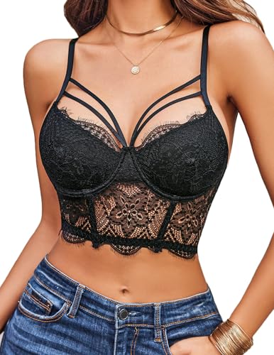 Avidlove Lace Bralette for Women V Neck Camisoles Adjustable Strap Two Layer Crop Top Bustier Tops