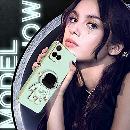 Image of KARWAN️ 3D Astronaut with Folding Stand Back Cover Case Compatible for Vivo Y21 | Slim electroplated case | Stand case | Soft TPU | Space Astro Theme | Camera Protection-Mint