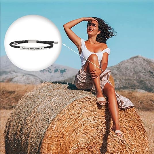 XAM God Is in Control Keep Trusting Keep Praying Tube Bracelet Adjustable Braided Rope Handmade Engraved Inspirational Motivational Bracelet Stainless Steel Gifts Jewelry for Women Men Friends2