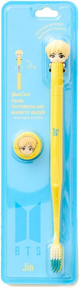 [BTS Official Merchandise] Fans Gift - K-Pop Idols Goods - BTS Character Figure Toothbrush with Convenient Magnetic Holder (Jin)