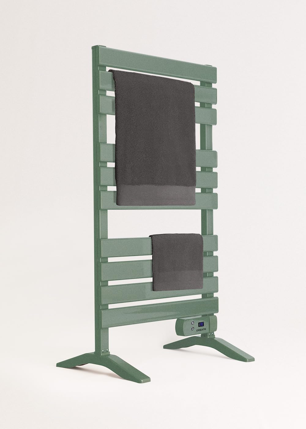 CREATE / Warm Towel 500W / Scaldasalviette Verde Salvia con Piedi / 103x5x55 cm/per Pavimento o Parete, Timer, Schermo LCD, Basso consumo, termostato