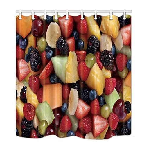 yinixin Vattentätt duschdraperi snabbtorkande, viktad fåll tvättbara badrumstillbehör 100 % polyester snabbtorkande - fruktsallad (Storlek: 165 x 180 cm)