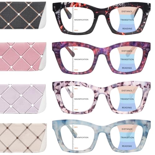 VIDEBLA 4 Pack Progressive Multifocus Reading Glasses for Women Men ...