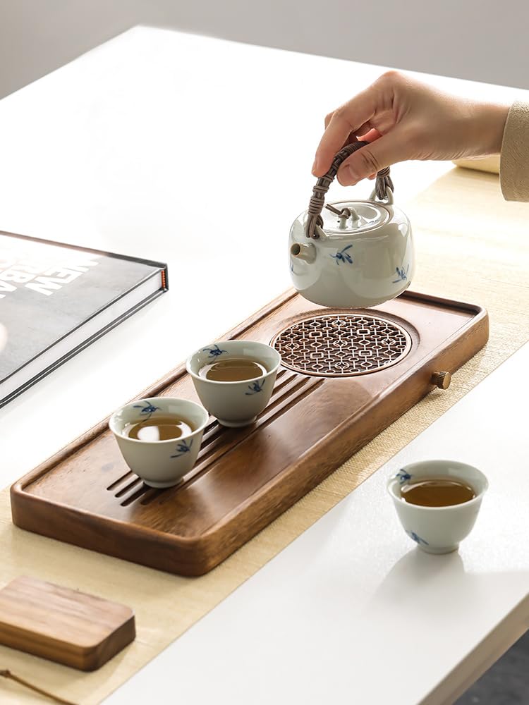Plateau de Service à thé Service à thé rectangulaire Kung Fu, Plateau à thé Chinois en Bois Massif, Plateau à théière Simple, Service à thé de Drainage de Bureau Plateau de Table Basse