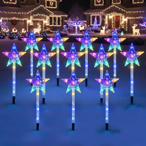 MaxEarn 12 Stück Bunt Stern Lichterketten Außen, 8 Modi 96 LED...