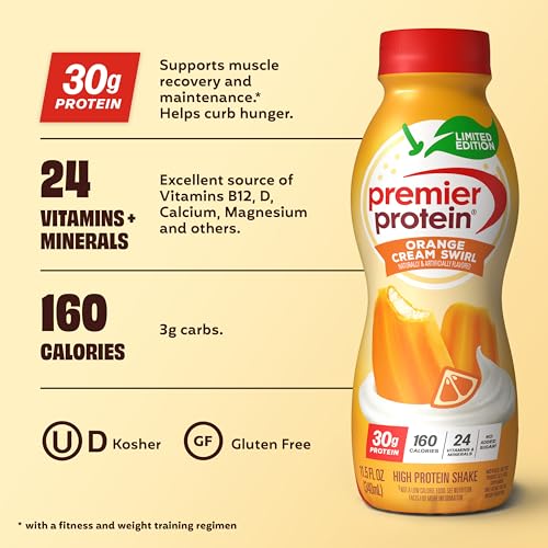 Image of Premier Protein Shake, LIMITED EDITION Orange Cream Swirl, 30g Protein, No Added Sugar, 24 Vitamins & Minerals to Support Immune Health, Gluten-Free, 11.5 fl oz (12 Pack)