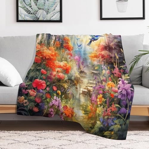 Couverture flanelle oiseaux et fleurs plaid doux idée cadeau idéal - 3