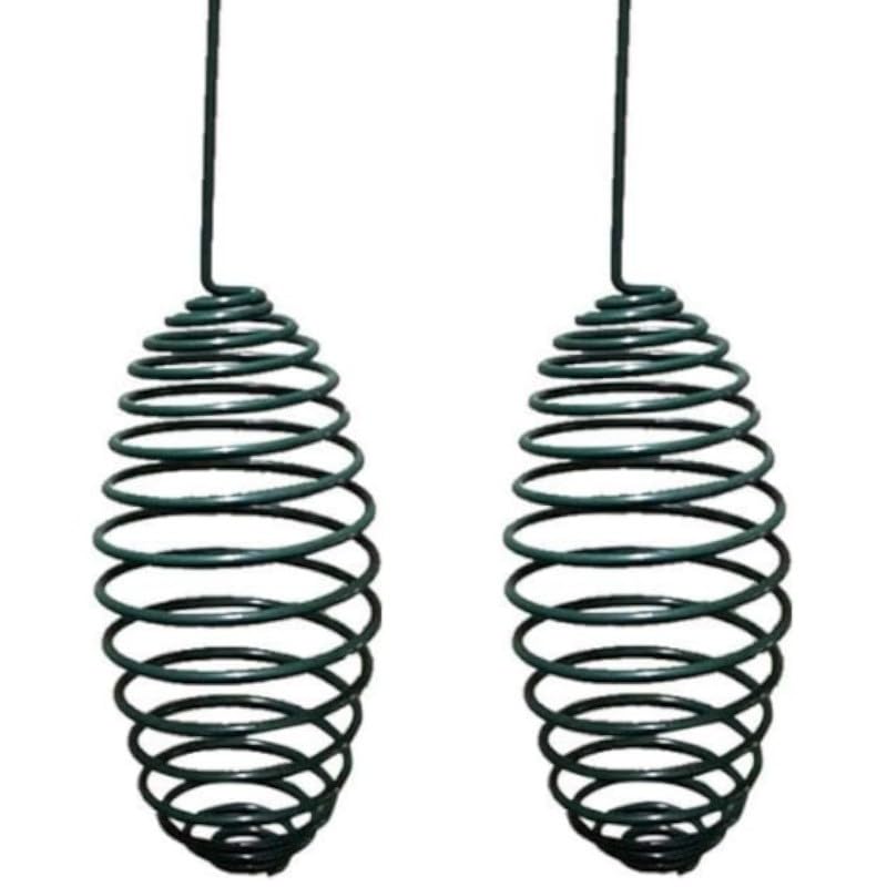2 x Spiral Fat Ball Feeder for Garden Birds – Green Metal Bird Feeders with 22cm Hook – Easy to Hang Fill & Clean – Durable Steel Construction for Outdoor Use