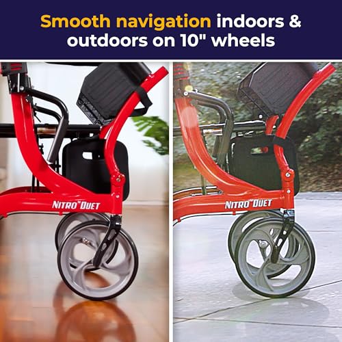 Image of Drive Medical Nitro Duet Dual Function Rollator, Transport Wheelchair, Red
