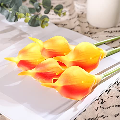 Duovlo 20Pcs Calla Lily Bridal Wedding Bouquet Lataex Real Touch Artificial Flower Home Party Decor (Sunset) #TOP4