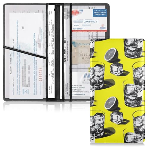 Car Registration and Insurance Holders Ice Pattern Print, PU Leather for License Documents Cards