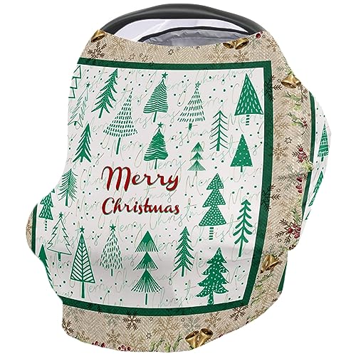Nursing Cover for Breastfeeding Scarf, Christmas Xmas Tree Snowflake Bells Red Berries Vintage Baby Car Covers Super Soft Multi Use for Canopy Shopping Cart Cover Blanket Stroller Cover