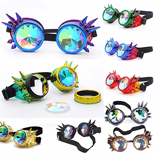 image for RuiJinGen Kaleidoscope Steampunk Goggles Rave Glasses Rainbow Prism Di