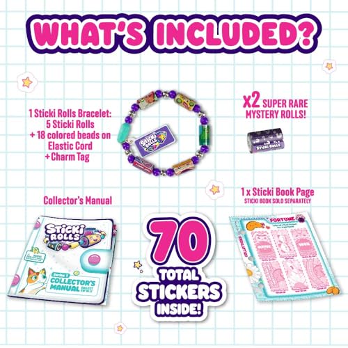 STICKI ROLLS Sticki Bands - Portable and Separable Sticker Toy Bracelet | Includes 70 Mini Stickers | 2 Mystery Reveal Sticki Rolls | Over 1000 Sticker Designs to Discover and Collect
