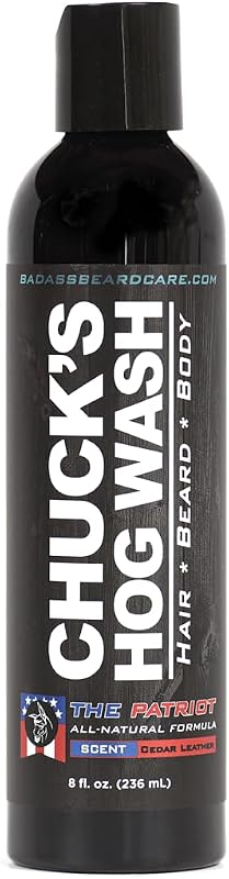 Sabonete líquido para barba, corpo e cabelo Badass Beard Care Chuck's Hog Wash, fragrância The Patriot, 236 mL