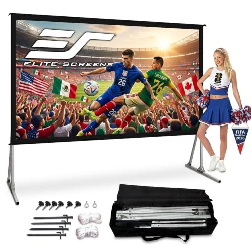 Elite Screens Yard Master 2, 100-INCH Outdoor Indoor Projector Screen Fast Easy Snap On Set-up Freestanding Portable Movie Screen Foldable Front Projection, OMS100H2