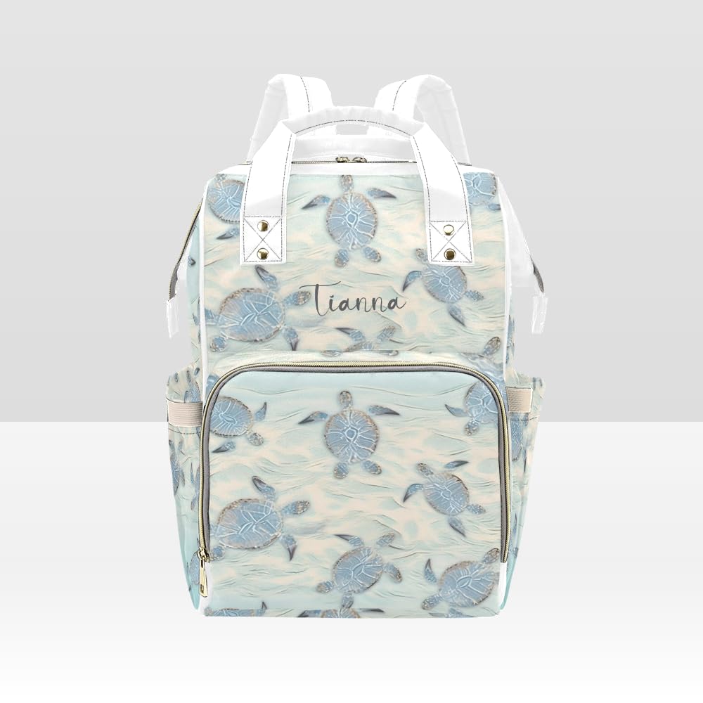 XOZOTY Sea Turtle Diaper Bags with Name Waterproof Mummy Backpack Nappy Nursing Baby Bags Gifts Tote Bag for Women