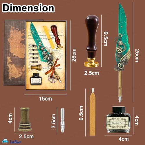 FunBlast Quill Pen and Ink Set - 10 Pcs, Sea Green - Image 4
