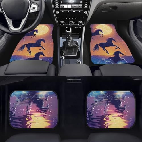 Cxdvotvy 4 Piece Car Floor Mats Full Set, Horse Sunset Print Heavy-Duty Car Floor Mats with Rubber Backing, Anti Skid Car Floor Pads, All Weather Protector, Universal Fit Car Interior Accessories