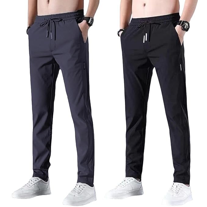 Image of Men's Solid Jogger Pants with Pockets - Combo Pack of 2