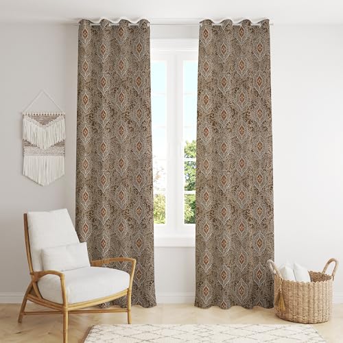 Image of Room Darkening Curtains for Door & Windows, Living Room, Bedroom, Eyelet, Parda, Printed, Pack of 2, Coffee Brown, 4 x 5 Feet