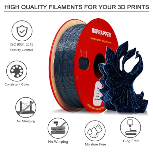 Image of RepRapper Glitter Glow in The Dark Blue 3D Printer Filament, Shiny Galaxy 1KG PLA Filament (2.2lbs) 1.75mm, Sparkle Laser Series 3D Printing Filament for 3D Printer