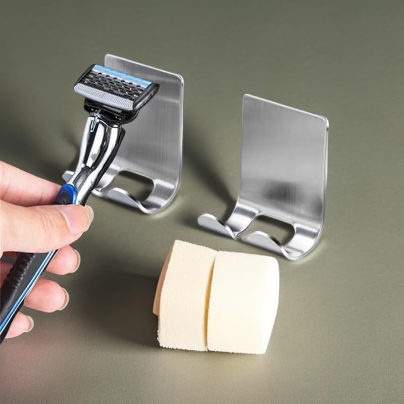 Bathroom Adhesive Razor Holder Set (2-Piece), Suitable for Bathroom Walls, Strong Adhesive Shower Hook, Silver Color
