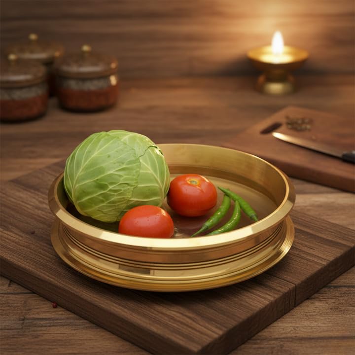 Image of Kerala Crafts Authentic 5 Inch or 12.7 CM Pure Brass Metal Cooking Urli kadai Bowl Pot| Traditional Daily Use Cookware Utensil Temple Uruli Rice Wheat Lunch Dinner Sacred Hindu Festival Home Decor