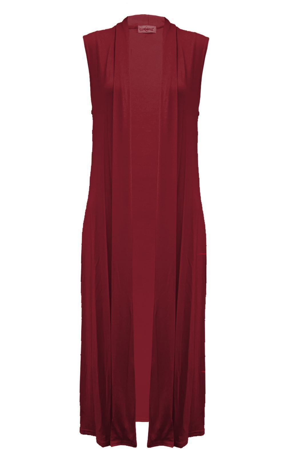 GirlzWalk ® Ladies Women’s Sleeveless Front Open Long Length Boyfriend Maxi Cardigan (Wine, XL 16-18)
