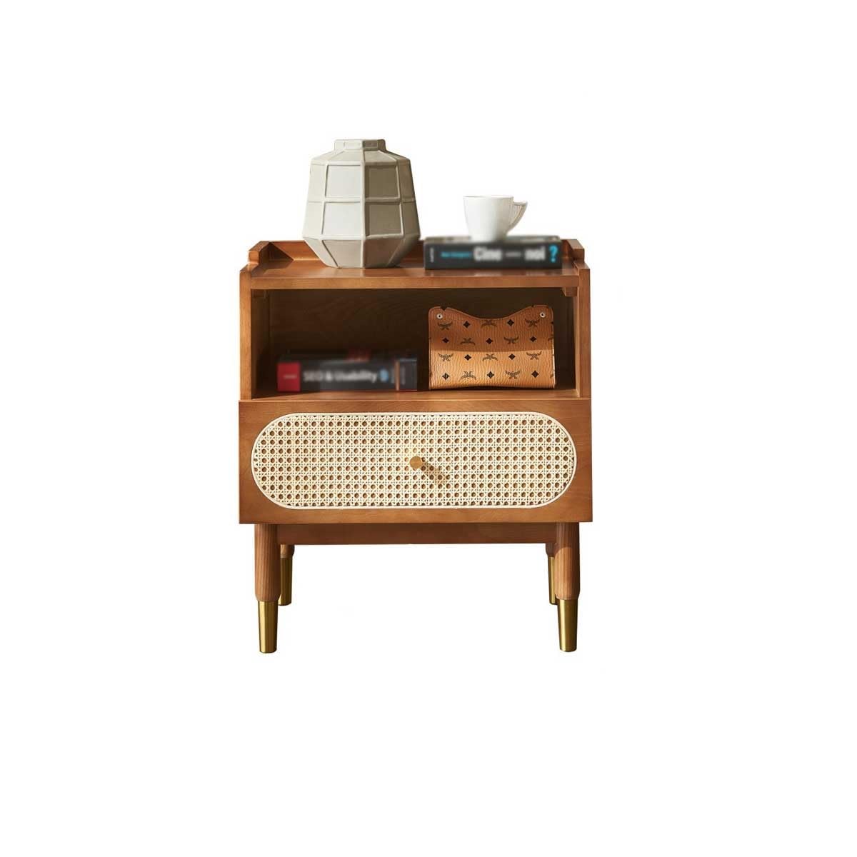GFHTRELY Couch Desk Wooden Bedside Table Sofa Side Cabinet Simple Rattan Side Table Storage Cabinet Corner Storage Cabinet Small Table