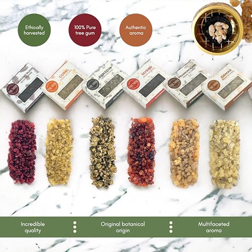Resin-Incense-Natural-Tree-Gum-Sap-6x30g-Variety-Pack-Including-Frankincense-and-Myrrh-Copal-Benzoin-Dragons-Blood-Damar