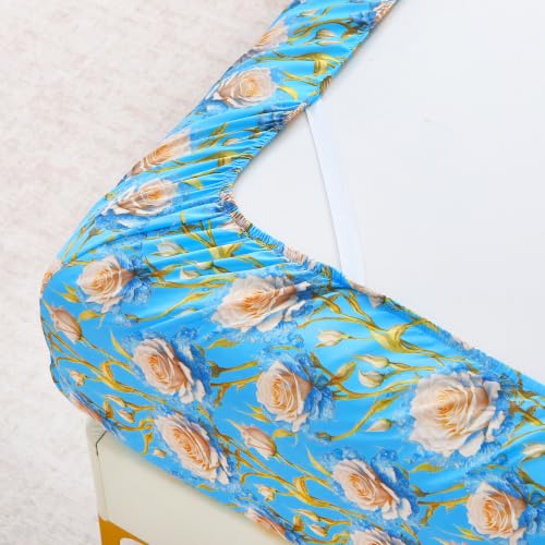 Image of Mooreeke Cozy Floral Microfiber Printed Twin Sheet Set - Soft & Breathable 3D Rose Bed Sheets with Deep Pocket - Non-Slip Fitted Design - Blue White Rose Pattern - Queen