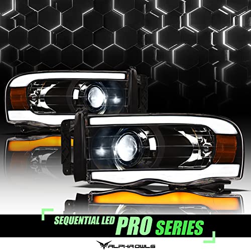 Alpha Owls 8711170 Full LED Projector Headlights With Switchback Sequential LED Light Bar & Startup Light - Black Amber Fits 2002-2005 Dodge Ram 1500/2003-2005 2500 3500 by Alpha Owls - Image 2