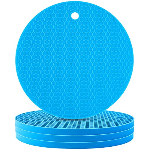 Image of Countertop Protector Heat Resistant Trivets for Hot Pots and Pans - Non-Slip Insulated Heat Pads for Kitchen Counter Blue Pack of 4