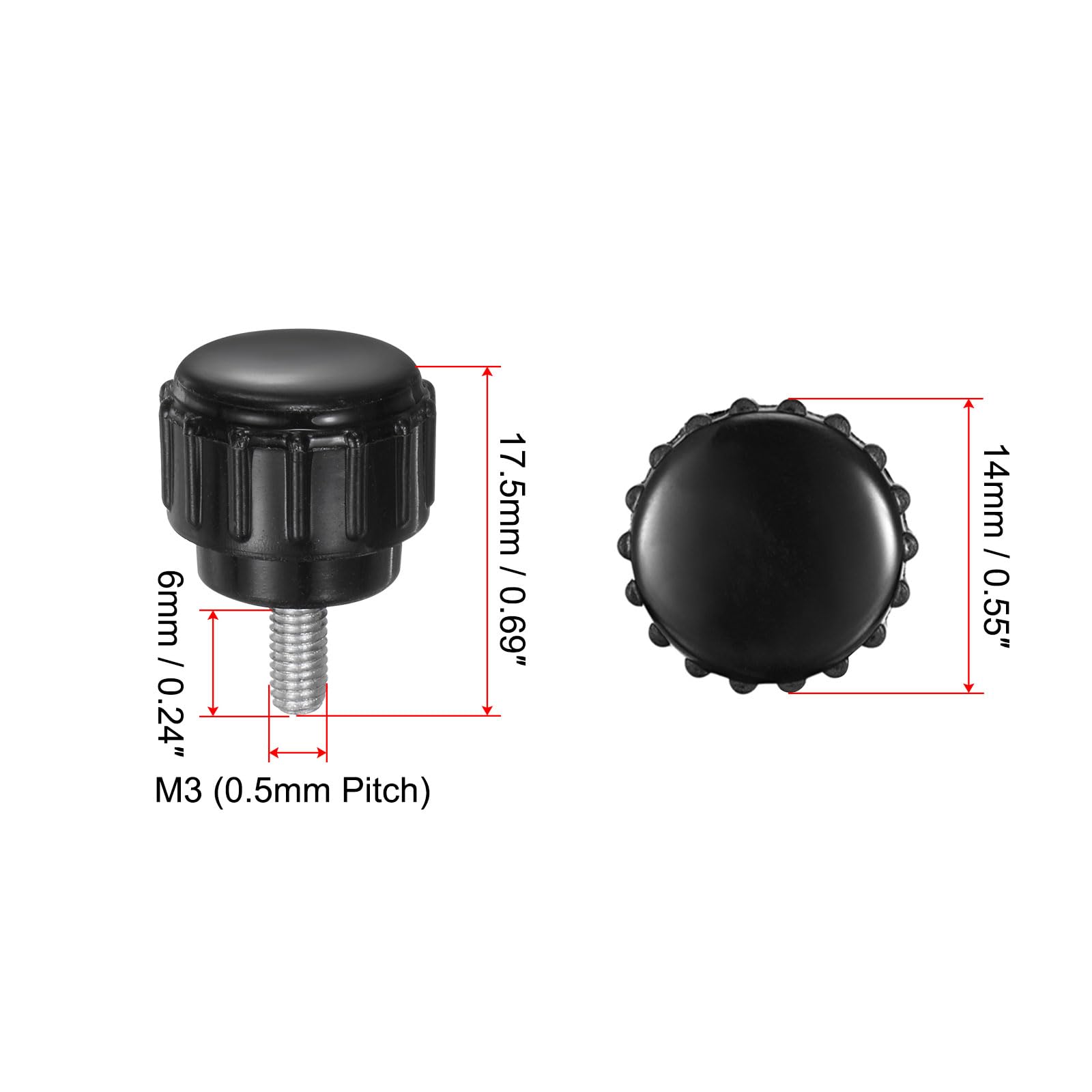 8 Manopole Di Serraggio Zigrinate M6 X 16mm, In Acciaio Inox 304 Con Testa In Plastica Nera, Per Macchinari E Attrezzature