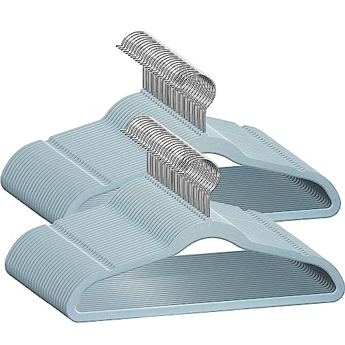 Image of TechZoo 50 Premium Kids Velvet Hangers - 14" Non-Slip Ultra Slim Space-Saving Clothes Hangers with 360° Swivel Hook - Strong & Durable Hangers for Children & Preteens Wardrobe - Blue