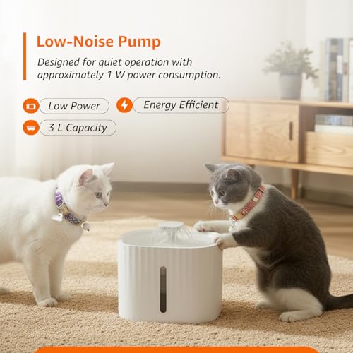 Image of Amazon Basics 3L Pet Water Fountain for Cats & Dogs | with LED Light | USB Powered | Dual Flow | Silent Pump | BPA-Free Food-Grade Material | White