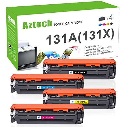 Best Cyber Monday 🔥 Aztech Compatible Toner Cartridge Replacement for HP 131A 131X Pro 200 Color M251nw M251n MFP M276nw M276n CF210X CF211A CF212A CF213A Printer Ink (Black/Cyan/Yellow/Magenta, 4-Pack)