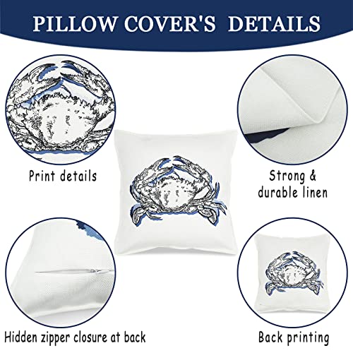 Set Of 4 Linen Throw Pillow Cover Case Fish Starfish Shell Crabs Coastal Watercolor Decorative Pillow Cases Covers Home Decor Square 18 X 18 Inches Pillowcases #TOP3