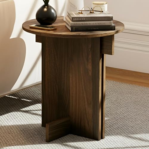 BESTANO Small Wood Round Side Table Living Room, Bed Sofa