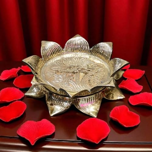 Image of Pure Brass Lotus Kamal Asan Singhasan for Hindu Lords Laxmi, Krishna, Ram (12 * 7 cm)