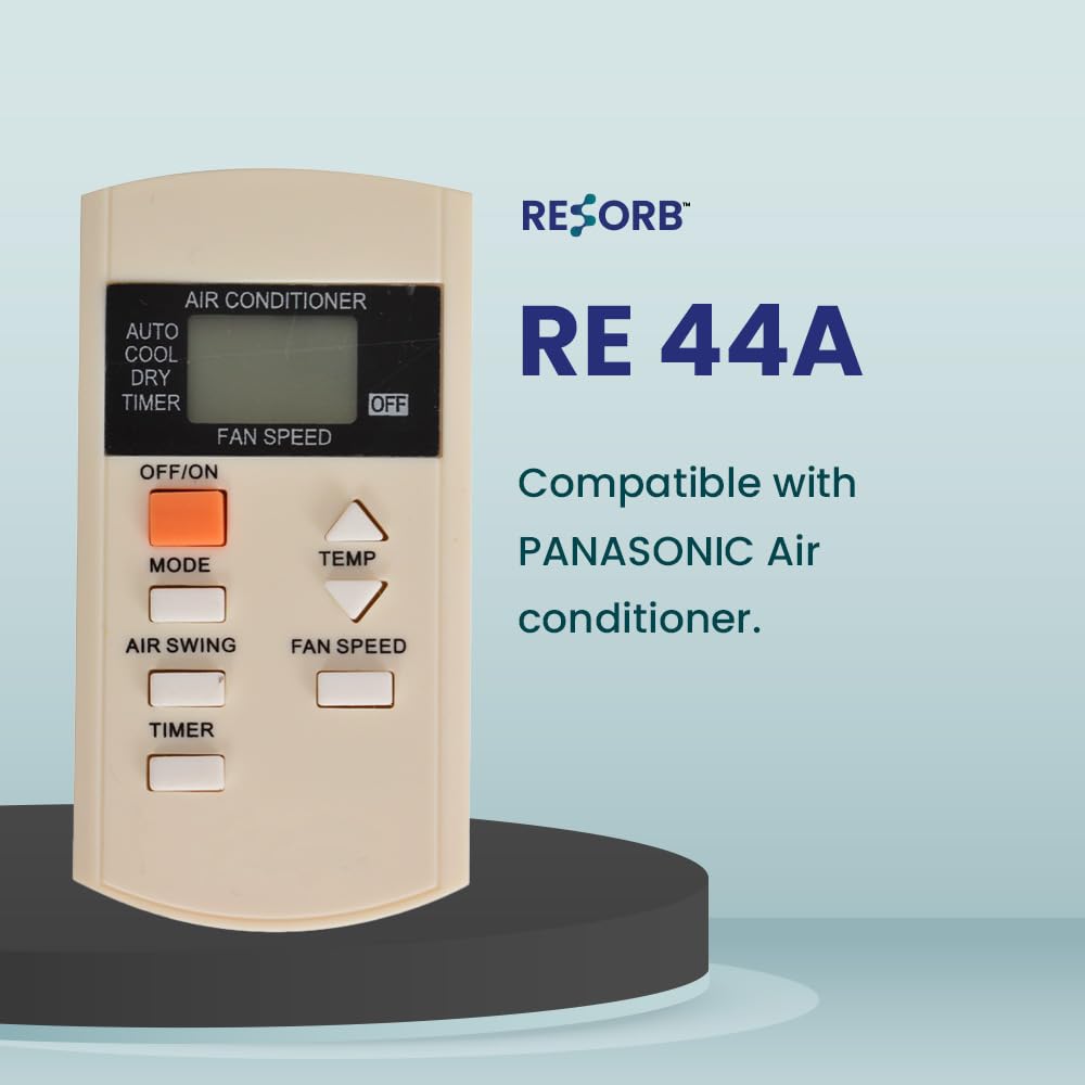 RESORB AC Remote Control Compatible with Panasonic Split & Window Air Conditioner | Suitable for 1 Ton 1.5 Ton 2 Ton AC | Multi-Function Mode Fan Speed Timer Swing | White (44A) 1