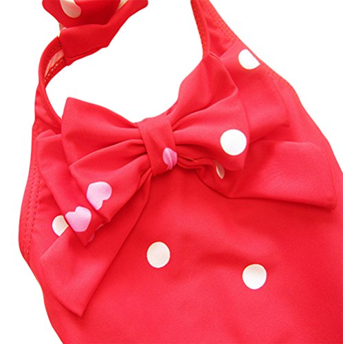 Taiycyxgan Baby Toddler Girls One-Piece Swimsuit Bowknot Spots Swimwear With Headbands,Medium / 3-4 Years,Red