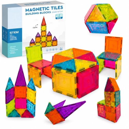 Image of Royals hub Diamond Shaped Magnetic Tiles Blocks, Magic Magnetic Building Blocks for Kids, Preschool Learning Sensory Montessori Constructing & Creative Learning Educational Toy (28 Pcs Tiles)